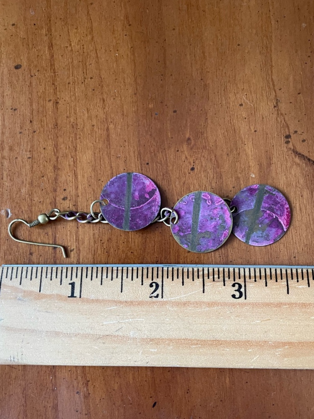 Lightweight Metal Disc Dangle Boho Earrings with Gold/Brass-tone Chains - Picture 3 of 4